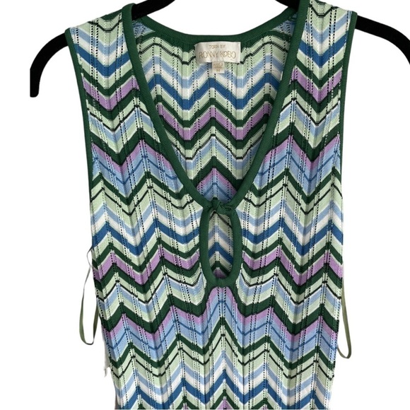 Torn by Ronny Kobo Chevron Crochet Knit Dress Midi‎ Medium Space Dyed Sleeveless - Picture 2 of 6